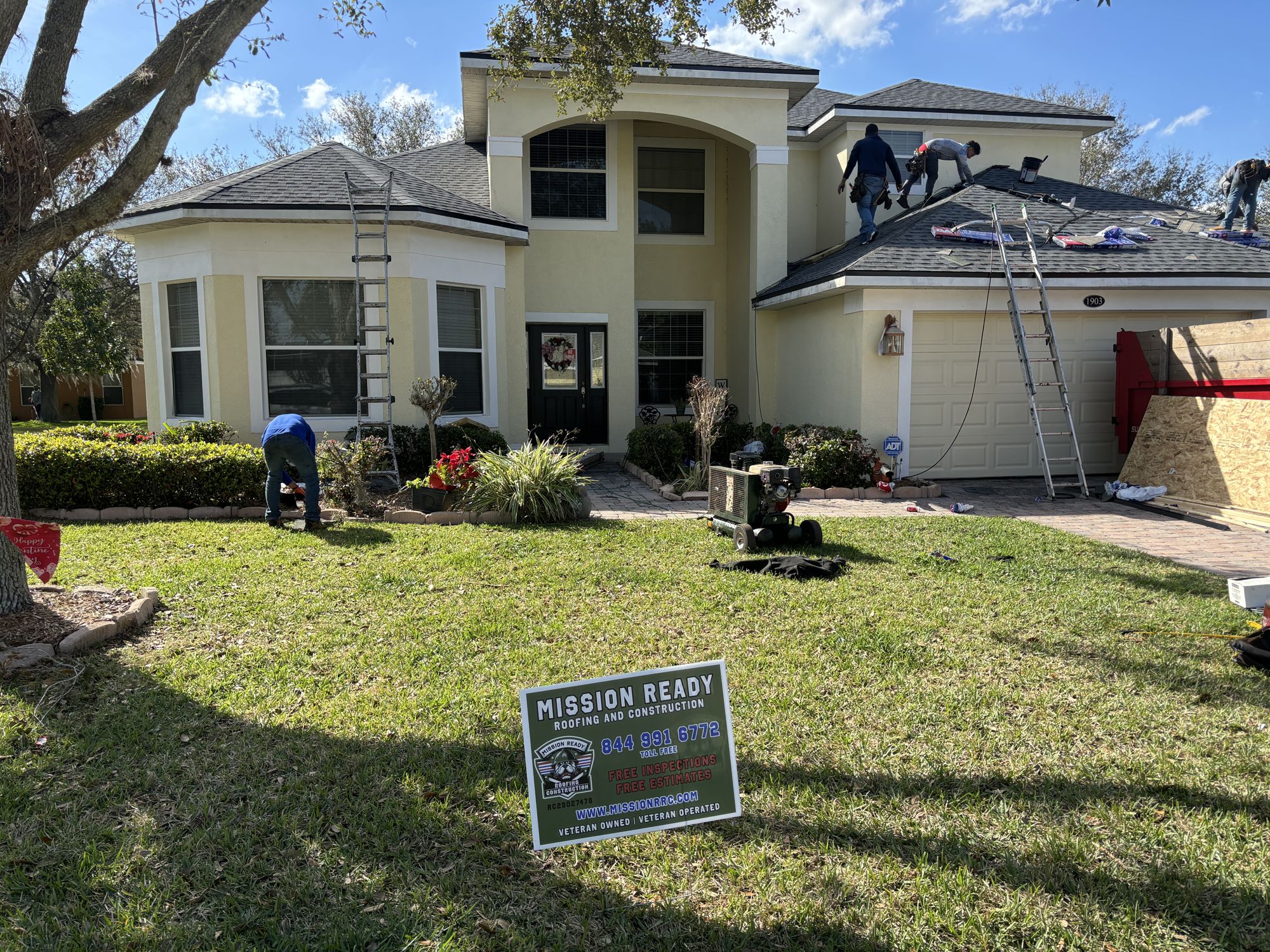 Mission Ready crew installing a new roof on a Polk County home